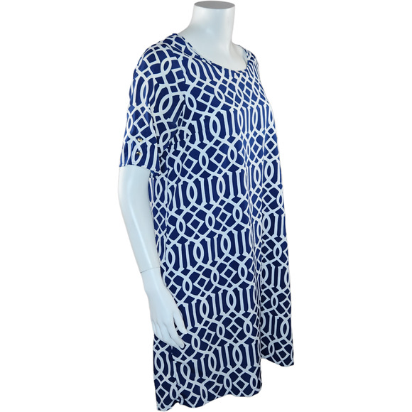 Mudpie Womens M (8-10) Navy Blue White Shift Dress Nautical Gold Hardware Zip-Up - Picture 5 of 15